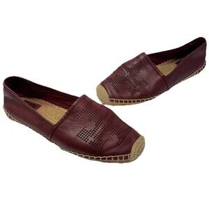 Tory Burch Maroon Leather Espadrilles Perforated Slip On Espadrilles 8.5 M Logo